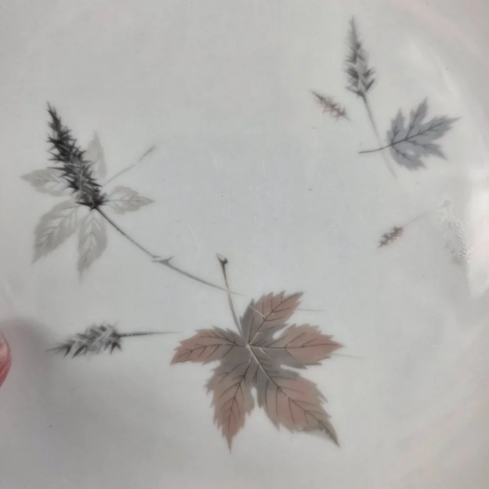 FOUR Royal Doulton Tumbling Leaves Bread Plates Gray & Pink Leaves